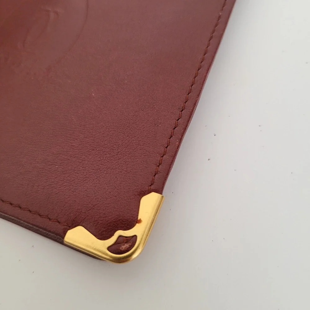 Cartier Paris Must de Cartier Burgundy Leather Bifold Wallet Gold Corners Vintag